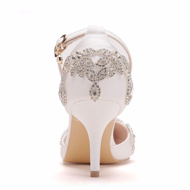 Rhinestone Stiletto Pointed Heel Women Shoes, Size:42(White)
