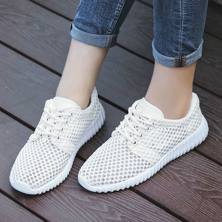 Women Shoes Flat Bottom Breathable Mesh Deodorant Soft Sole Sneakers, Size:36(White)