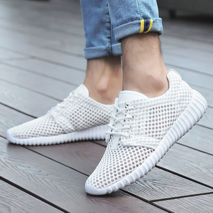 Women Shoes Flat Bottom Breathable Mesh Deodorant Soft Sole Sneakers, Size:36(White)