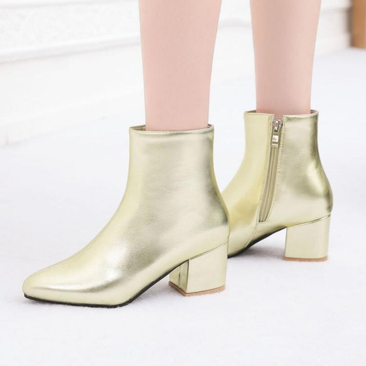 Autumn  Winter Glitter Square Heel Pointed Low-Top Women Boots, Size:33