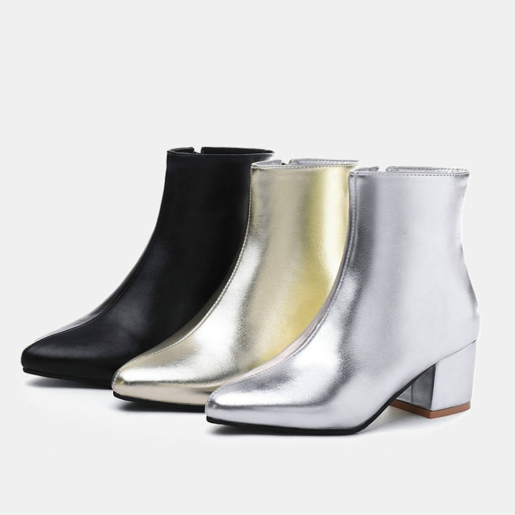 Autumn  Winter Glitter Square Heel Pointed Low-Top Women Boots, Size:42