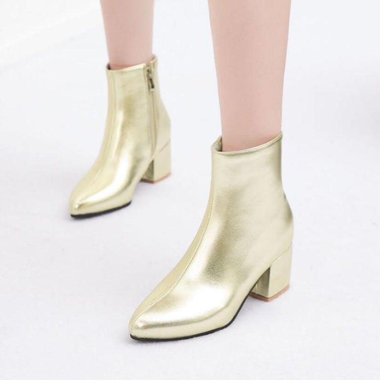 Autumn  Winter Glitter Square Heel Pointed Low-Top Women Boots, Size:42