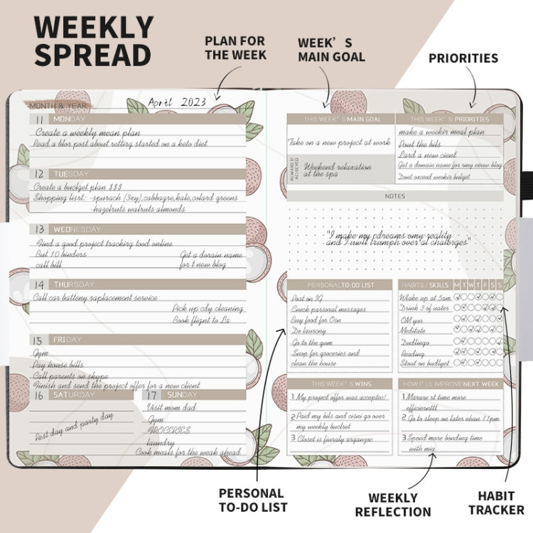 YMX-018 A5 Weekly Plan Monthly Plan Book Self-Regulation Strap Notebook Without Sticker