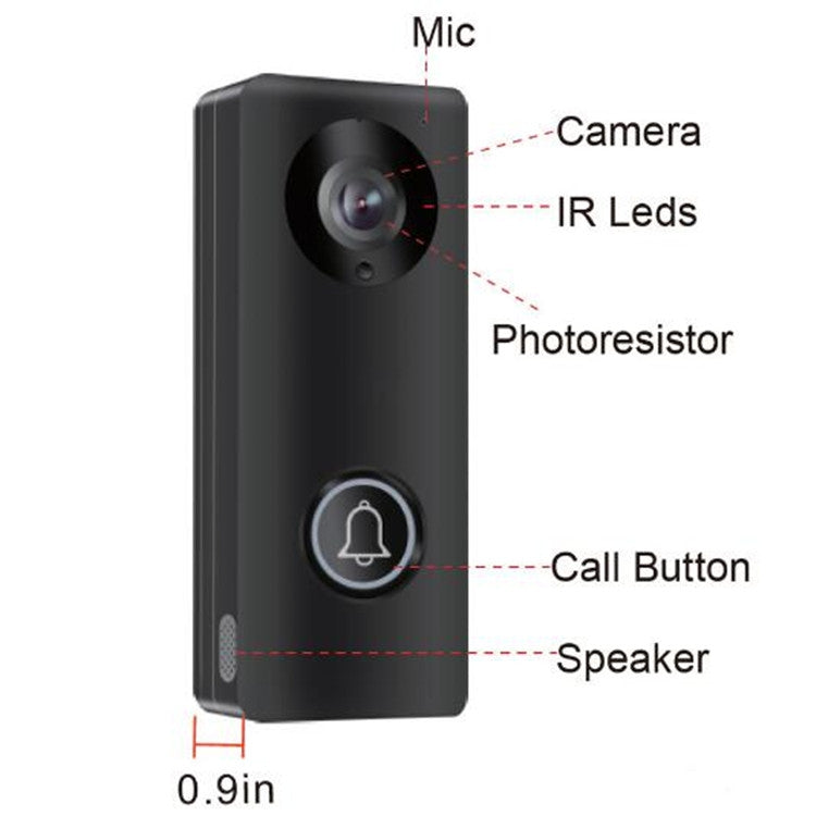 1080P Wireless Intelligent Video Doorbell Mobile Remote Monitoring HD Security Intercom Doorbell(Black)