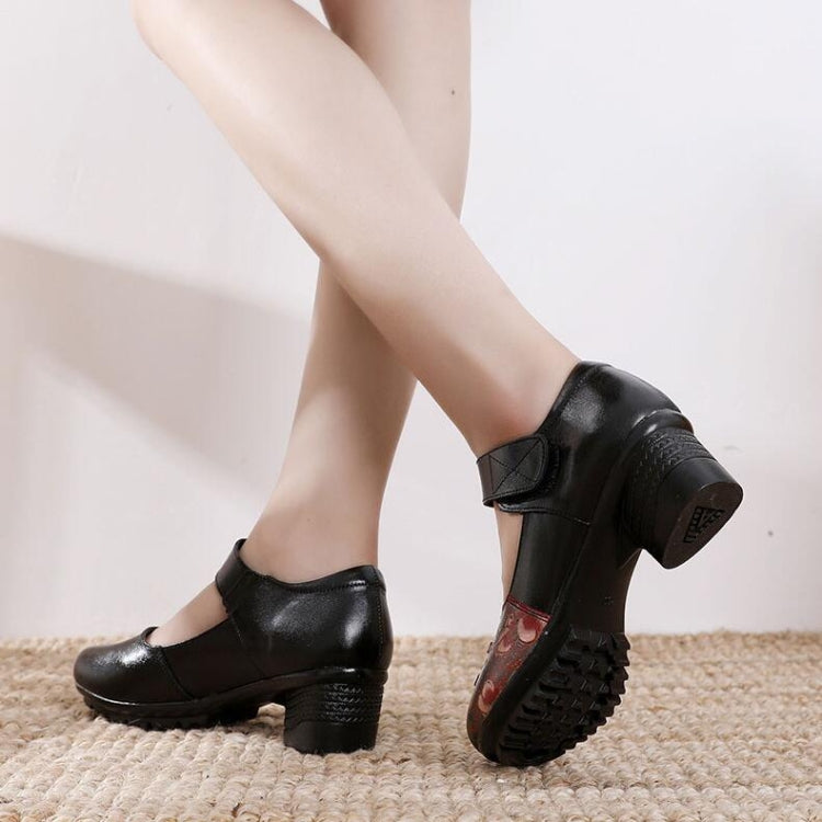 Women Shoes Leather Square Heel Shoes, Size:36(Beige)