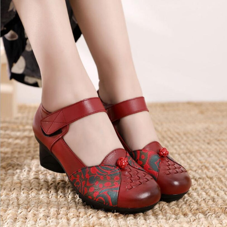 Women Shoes Leather Square Heel Shoes, Size:42