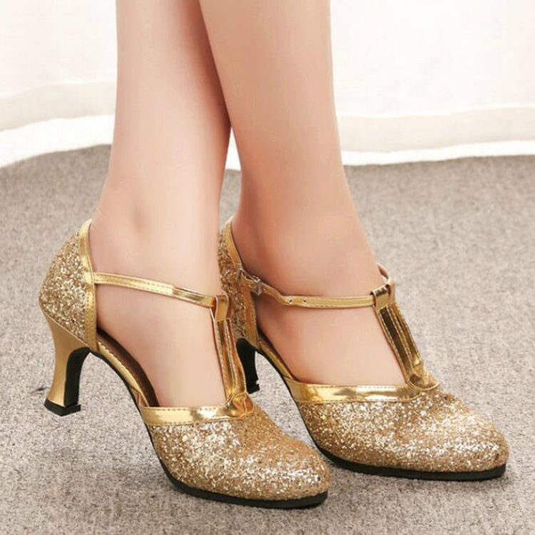 Women Shoes Sequined Soft-Heeled Latin Heels, Size:34