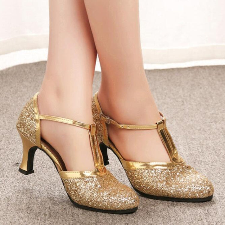 Women Shoes Sequined Soft-Heeled Latin Heels, Size:37