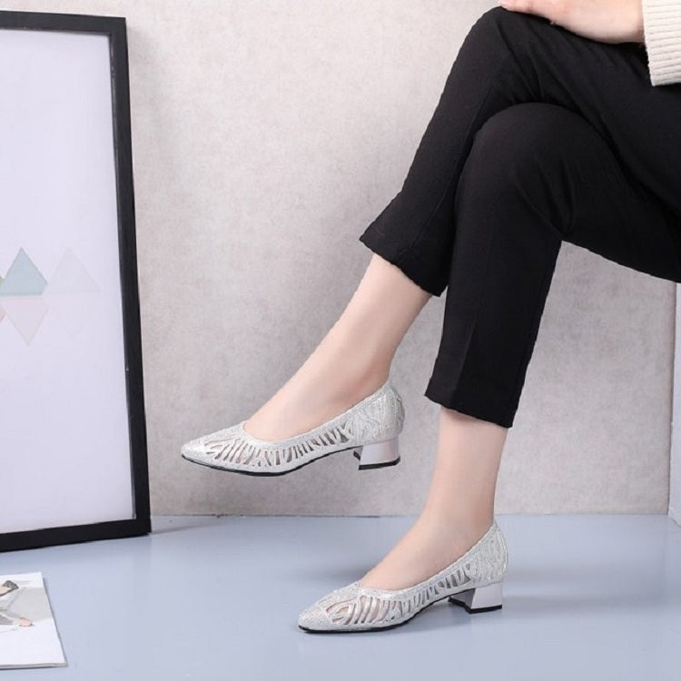 Women Shoes Hollow Rhinestone Pumps, Size:34