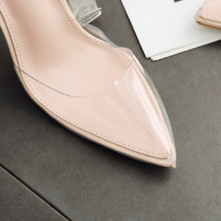 Women Shoes Pointed Toe Stiletto Crystal Heels, Size:35(Transparent)