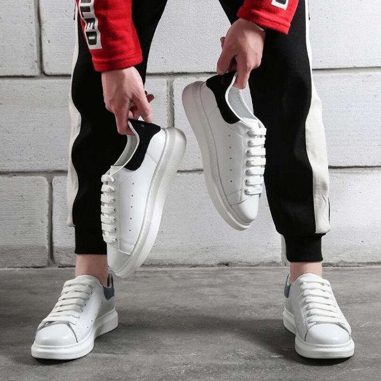 Women Shoes Leather Sponge Thick Platform Bottom Increased Breathable Sneakers, Size:35(Black White)