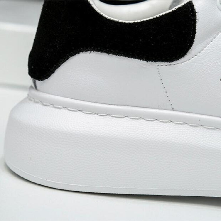 Women Shoes Leather Sponge Thick Platform Bottom Increased Breathable Sneakers, Size:35(Black White)