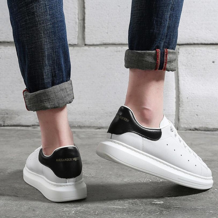 Women Shoes Leather Sponge Thick Platform Bottom Increased Breathable Sneakers, Size:36(Black White)