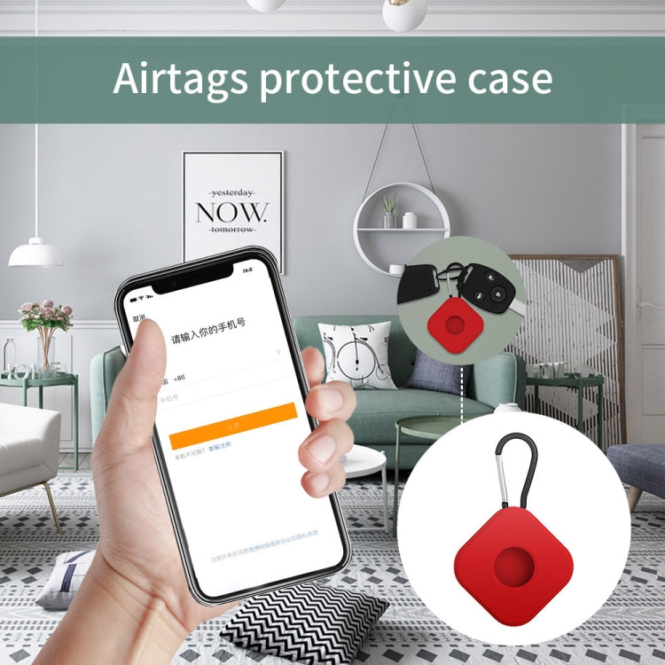 4 PCS Square Shape Shockproof Anti-scratch Silicone Protective Case with Carabiner for AirTag