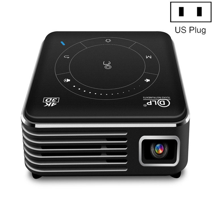 P11 4K HD DLP Mini 3D Projector 4G + 32G Smart Micro Convenient Projector, Style:US Plug(Black)