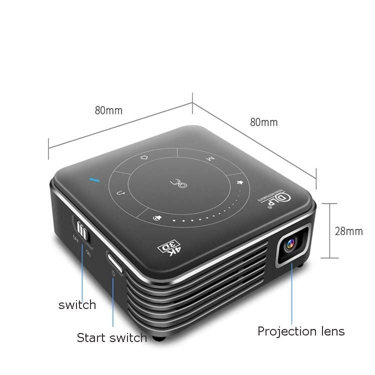 P11 4K HD DLP Mini 3D Projector 4G + 32G Smart Micro Convenient Projector, Style:US Plug(Black)