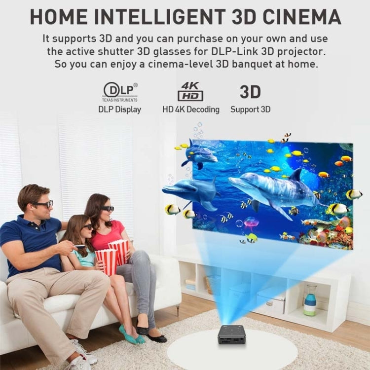 P11 4K HD DLP Mini 3D Projector 4G + 32G Smart Micro Convenient Projector, Style:UK Plug(Black)