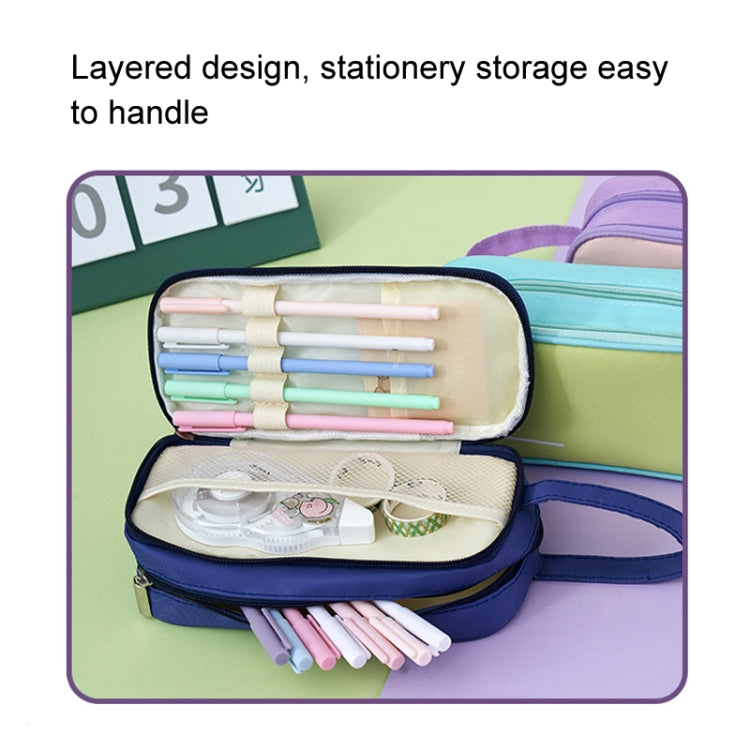 Candy Color Handheld Large Capacity Pencil Bag Double Zipper Stationery Bag