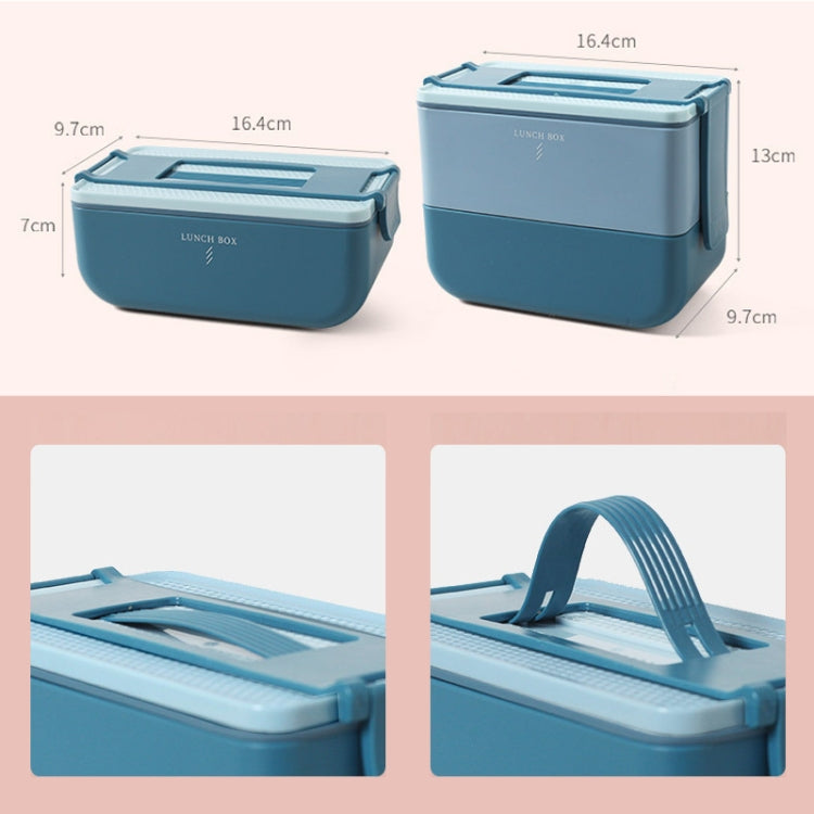Square Portable Insulation Partitioned Lunch Box Student Office Workers Heated Microwave Oven Bento Box, Style:Double Layer