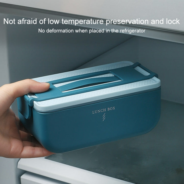Square Portable Insulation Partitioned Lunch Box Student Office Workers Heated Microwave Oven Bento Box, Style:Double Layer
