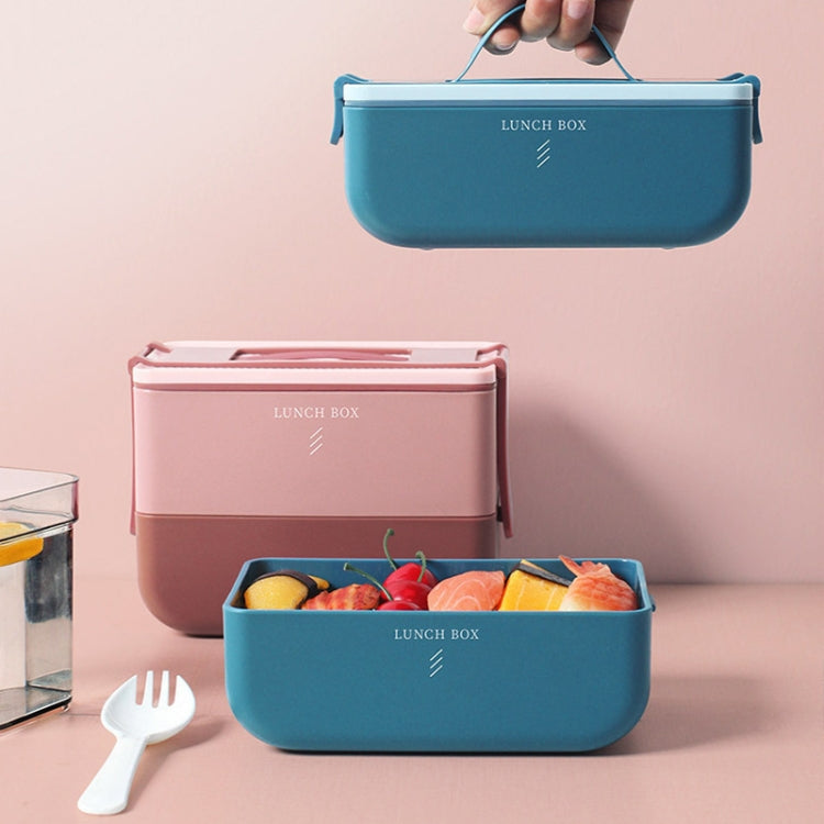 Square Portable Insulation Partitioned Lunch Box Student Office Workers Heated Microwave Oven Bento Box, Style:Double Layer