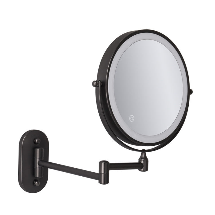 8 Inch Wall-Mounted Double-Sided Makeup Mirror LED Three-Tone Light Bathroom Mirror, Colour:USB Charging Black(Five Times Magnification)