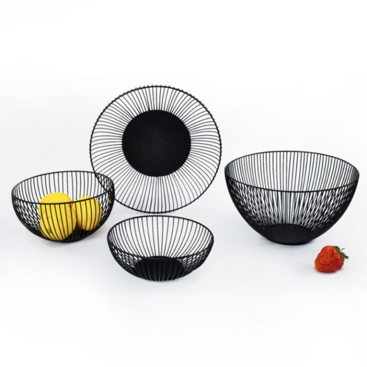 Household Living Room Fruit Basket Wrought Iron Desktop Snack Storage Basket(Black)
