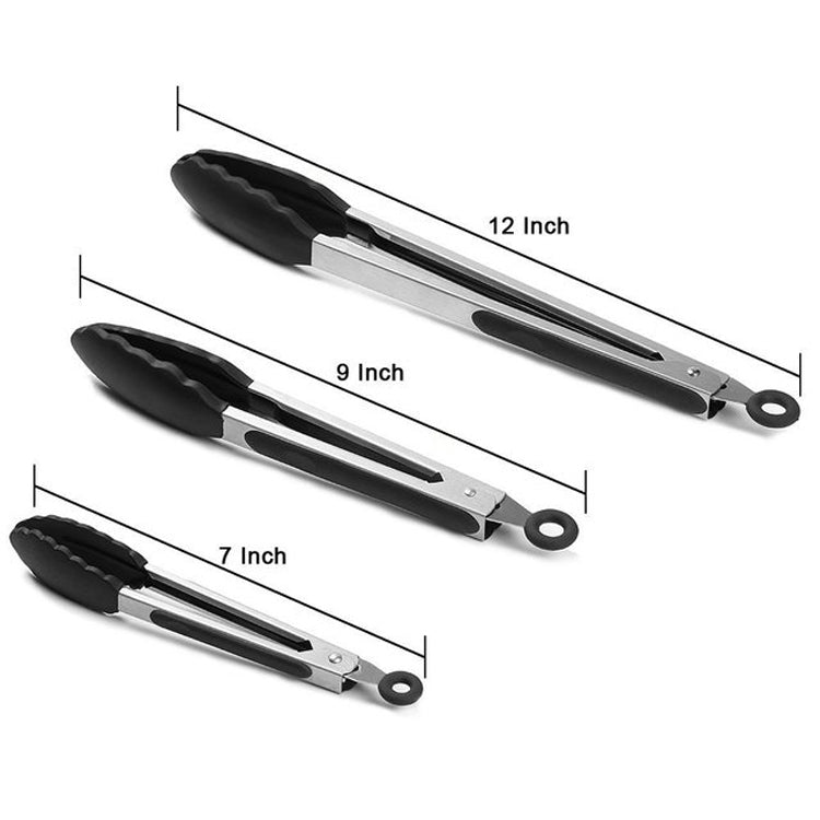 3 in 1 Stainless Steel Bread Barbecue Food Clip Silicone Baking Tools Set (Black)