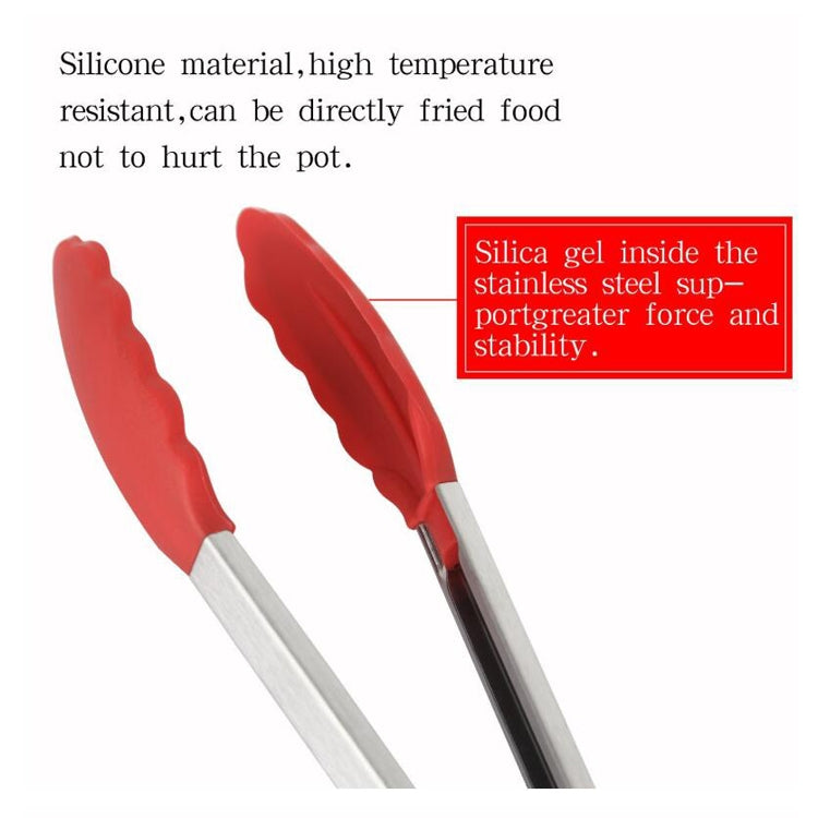 3 in 1 Stainless Steel Bread Barbecue Food Clip Silicone Baking Tools Set (Red)