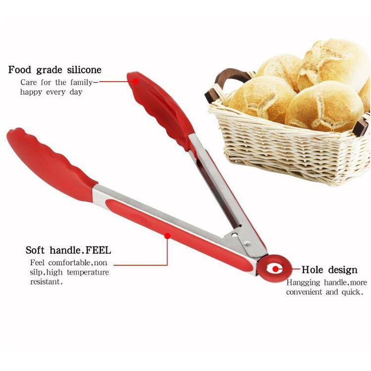 3 in 1 Stainless Steel Bread Barbecue Food Clip Silicone Baking Tools Set (Red)