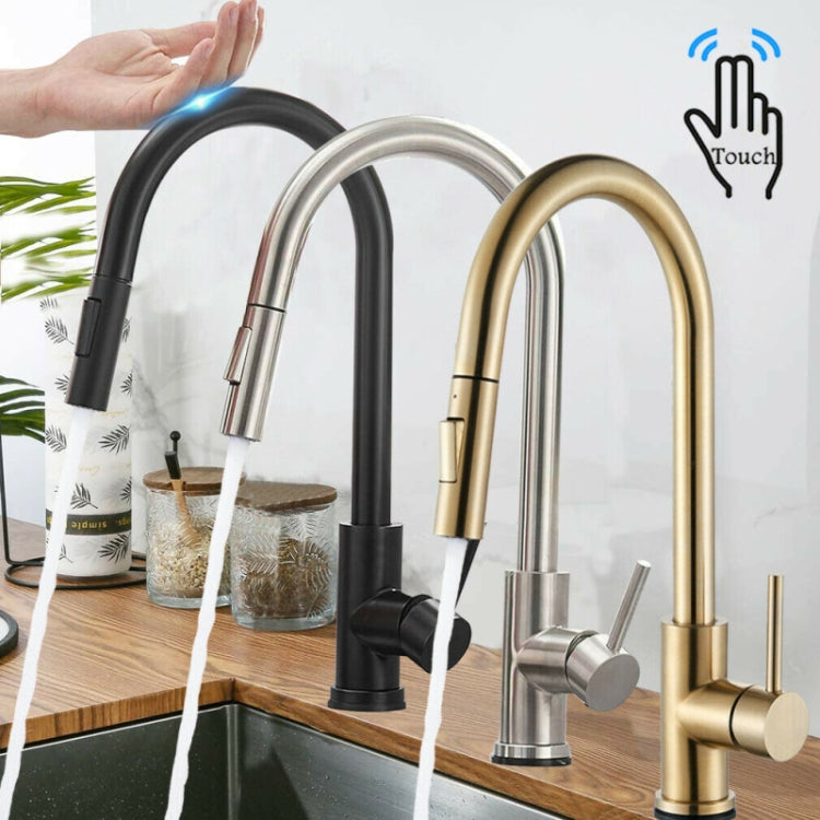 Pull Type Sprinkler Stainless Steel Touch Smart Kitchen Sink Faucet, Colour:Gold