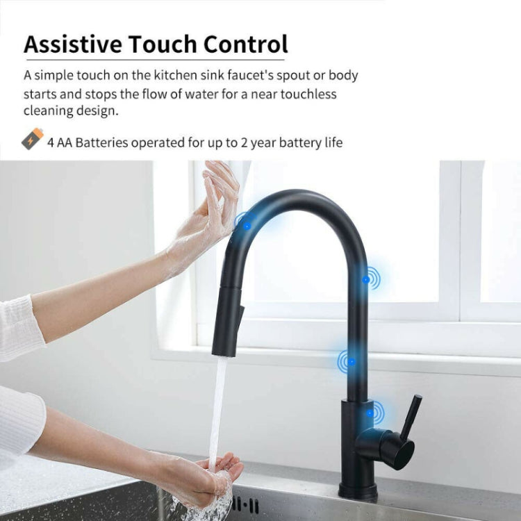 Pull Type Sprinkler Stainless Steel Touch Smart Kitchen Sink Faucet, Colour:Black