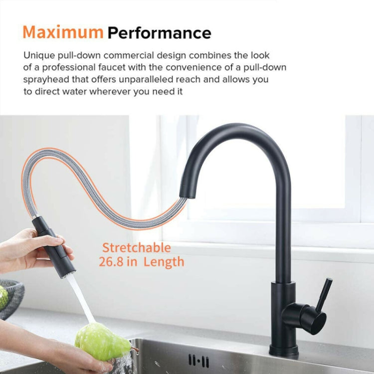 Pull Type Sprinkler Stainless Steel Touch Smart Kitchen Sink Faucet, Colour:Black