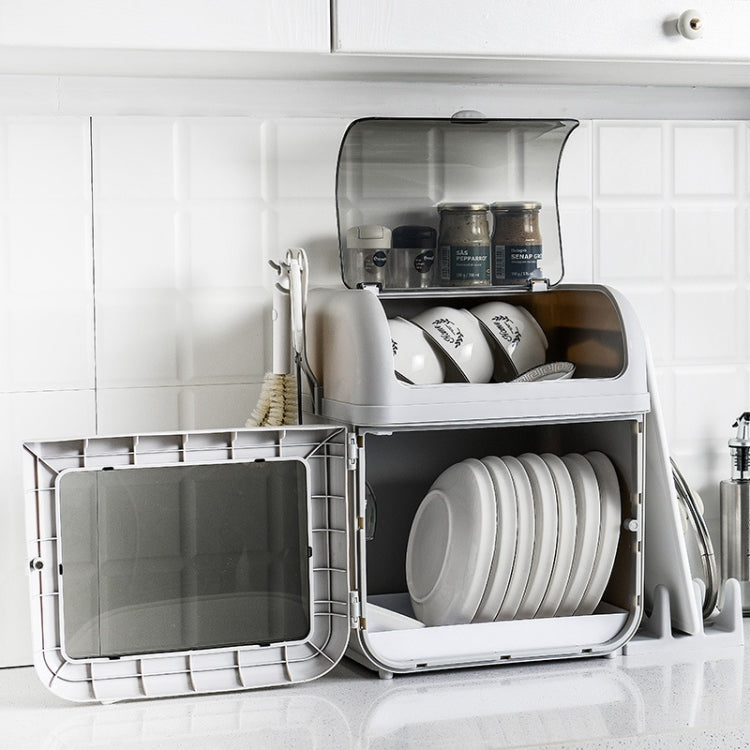 Kitchen Household Insect-proof Dustproof Double-layer Partition Large-capacity Tableware Storage Box Drain Cupboard With Lid