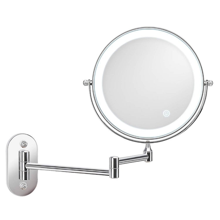 8 Inch Wall-Mounted Double-Sided Makeup Mirror LED Three-Tone Light Bathroom Mirror, Colour:USB Charging Silver(Seven Times Magnification)