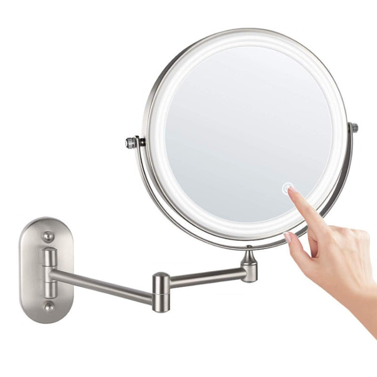 8 Inch Wall-Mounted Double-Sided Makeup Mirror LED Three-Tone Light Bathroom Mirror, Colour:USB Charging Matte Nickel Color(Seven Times Magnification)