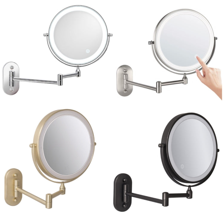 8 Inch Wall-Mounted Double-Sided Makeup Mirror LED Three-Tone Light Bathroom Mirror, Colour:USB Charging Matte Nickel Color(Seven Times Magnification)