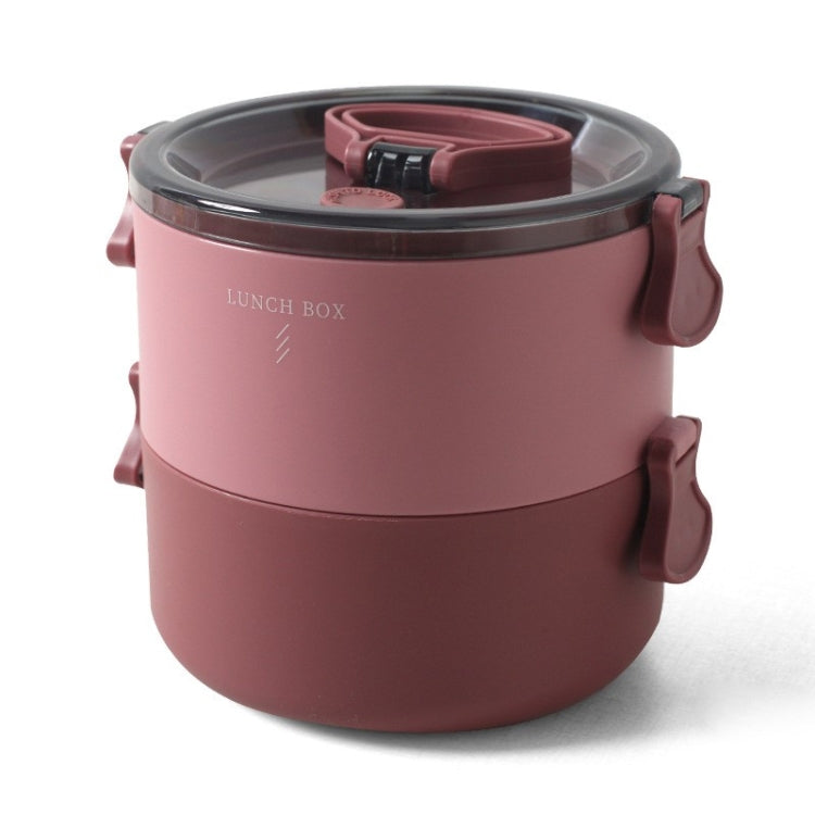 Round Portable Insulation Partitioned Lunch Box Student Office Workers Heated Microwave Oven Bento Box, Style:Double Layer