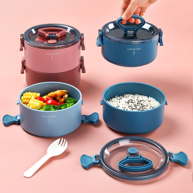 Round Portable Insulation Partitioned Lunch Box Student Office Workers Heated Microwave Oven Bento Box, Style:Double Layer