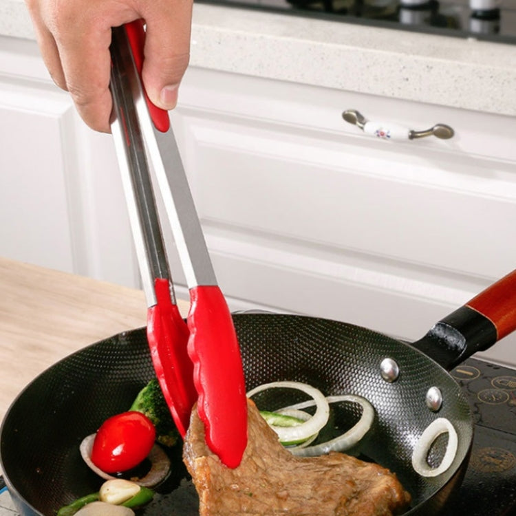 3 in 1 Silicone Food Clip Set 9 / 12 Inch Stainless Steel Clip Barbecue Brush Oil Tool(Red)