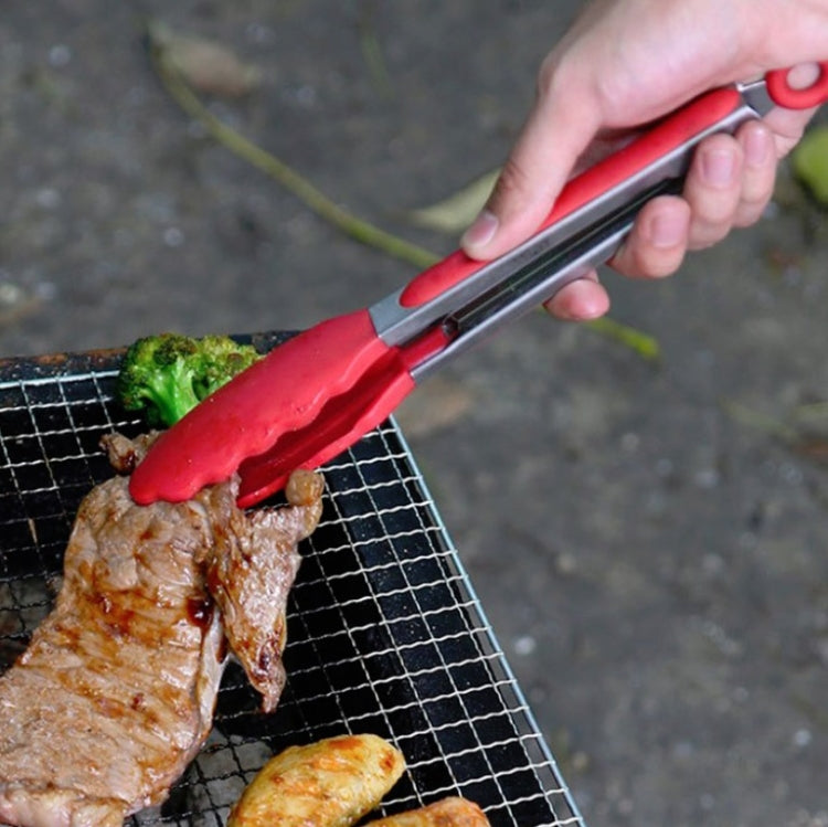 3 in 1 Silicone Food Clip Set 9 / 12 Inch Stainless Steel Clip Barbecue Brush Oil Tool(Red)