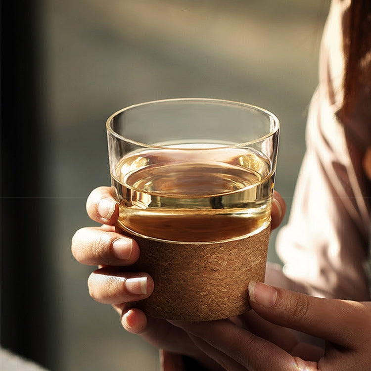 Transparent Glass Cork Sleeve Water Cup, Style:Transparent Glass