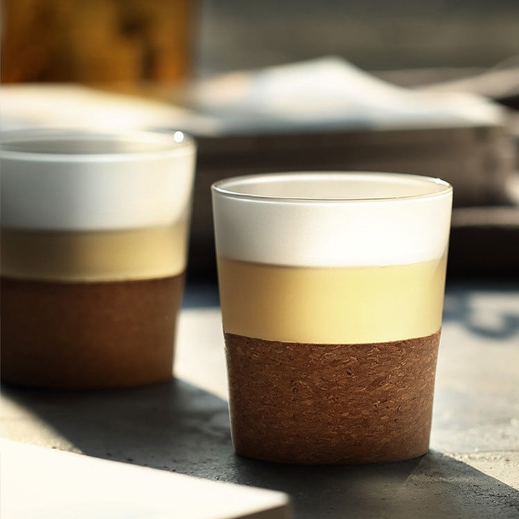 Transparent Glass Cork Sleeve Water Cup, Style:Frosted Glass