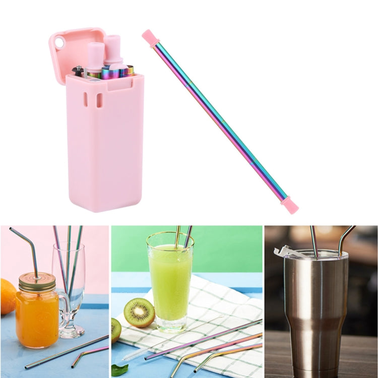 Portable Foldable Collapsible Reusable Dazzling Colors Stainless Steel Drinking Straw Outdoor Household Drinking Tool Set
