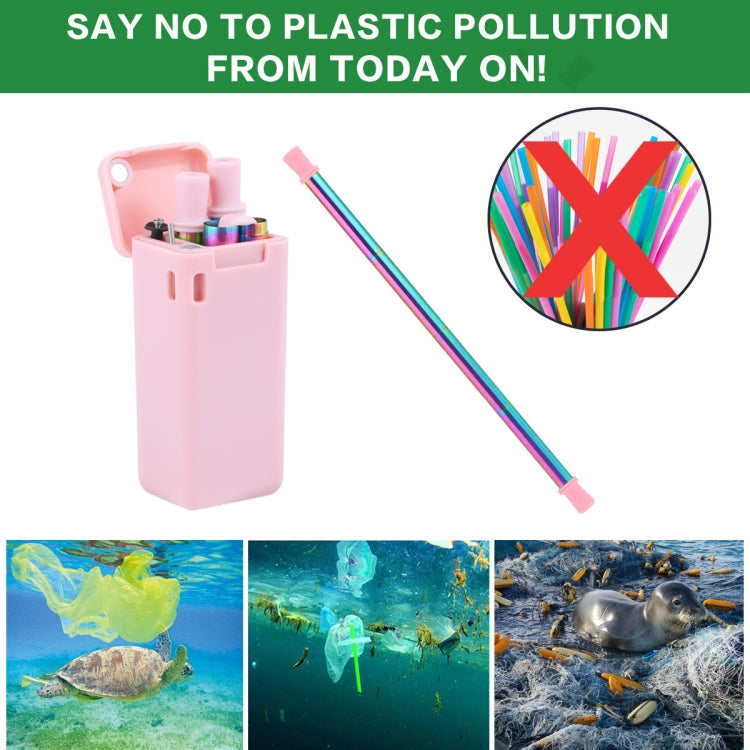 Portable Foldable Collapsible Reusable Dazzling Colors Stainless Steel Drinking Straw Outdoor Household Drinking Tool Set