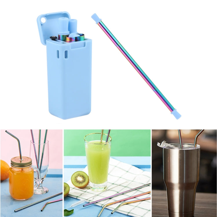 Portable Foldable Collapsible Reusable Dazzling Colors Stainless Steel Drinking Straw Outdoor Household Drinking Tool Set