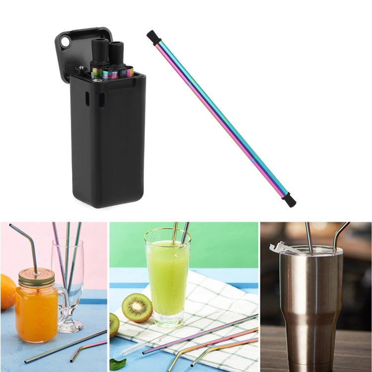 Portable Foldable Collapsible Reusable Dazzling Colors Stainless Steel Drinking Straw Outdoor Household Drinking Tool Set