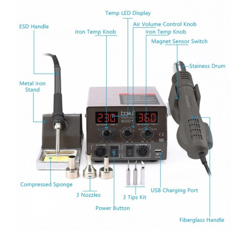 BAKU BA-602D+ Welding Station Set Dual Digital Display Mobile Phone Repair Tin Welding Tool, Specification:EU Plug