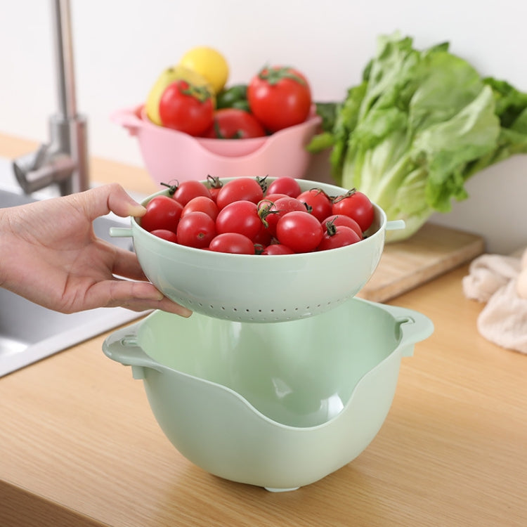 5 PCS Multifunctional Reversible Kitchen Fruit and Vegetable Basket Plastic Double-layer Drain Basket(Pink)