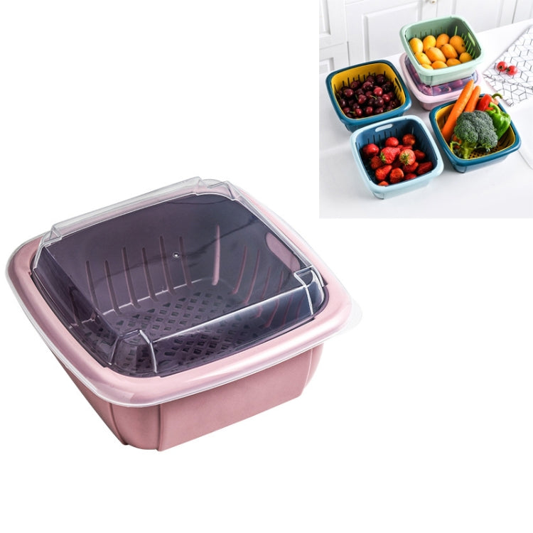 Creative Multifunctional Double-deck Drain Basket Kitchen Refrigerator Fresh Box Plastic Fruit Storage Basket with Lid